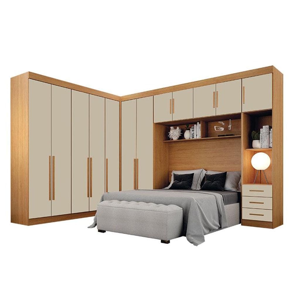 Quarto de Casal Modulado 12 Portas Orion Cinamomo Off White - Leifer Móveis