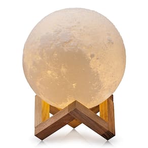 Luminária Lua Cheia 15cm com Base de Madeira e Cabo USB