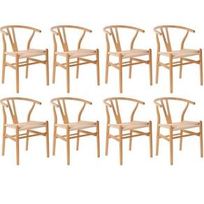 Kit com 8 Cadeiras para Sala de Jantar Wishbone Madeira Maciça Madeira Clara