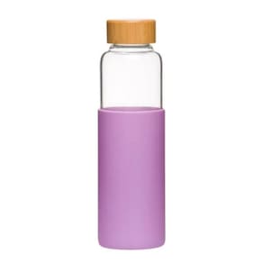 Garrafa Vidro Plasvale Com Silicone Roxo 550ml Tampa Bambu