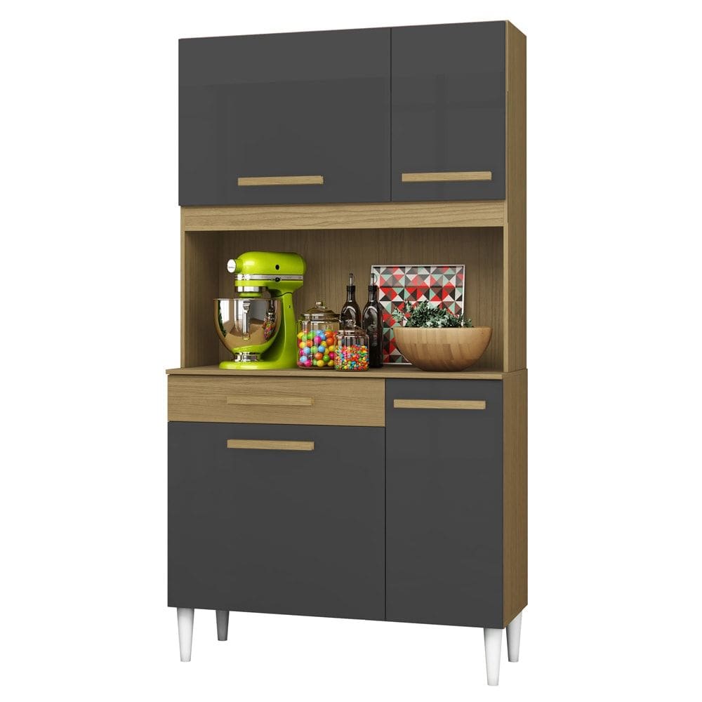 Armario Compacto Kit Cozinha 04 Portas 01 Gaveta Atacama Grafite ARMoveis