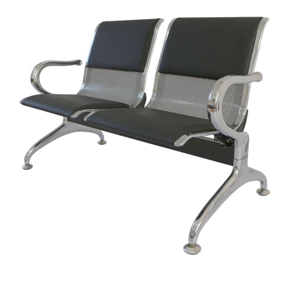 Longarina Estofada 2 Lug NR-17 Dubai Fratini 116 cm Aço Carbono, Cromado e Pintura Cinza c/ Braços