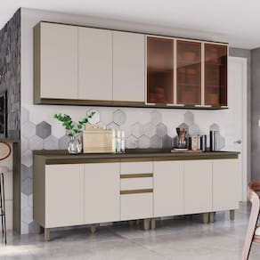 Cozinha Compacta Reflecta 12 Portas 2 Gavetas com Vidro 100% Mdf Duna/Cristal - Henn