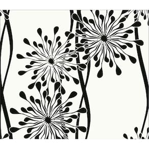 Papel de Parede Adesivo Lavável Floral Preto e Branco