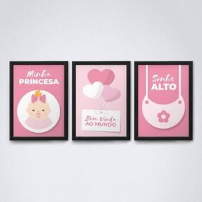 Quadros Decorativos 30x20cm - Moldura Preta - Jogo 3 Peças