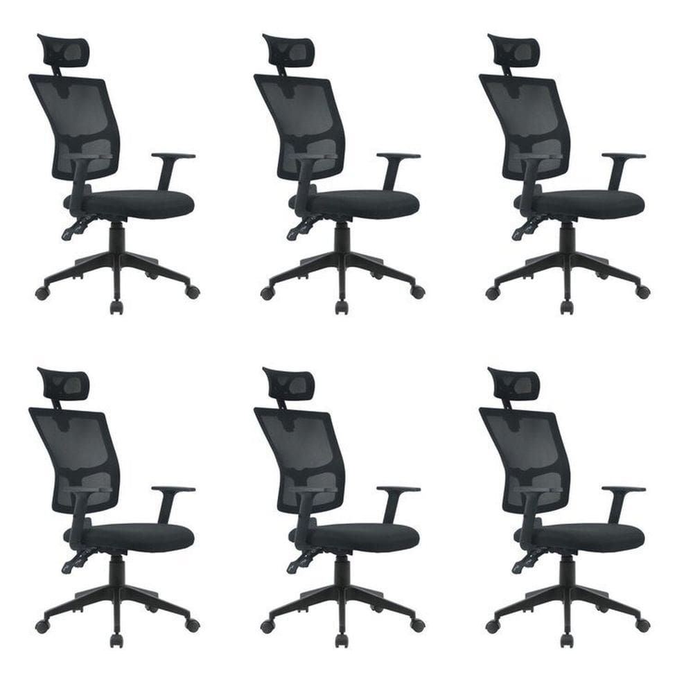 Kit 6 Cadeiras Escritório Giratória Presidente Polipropileno Londres Preto