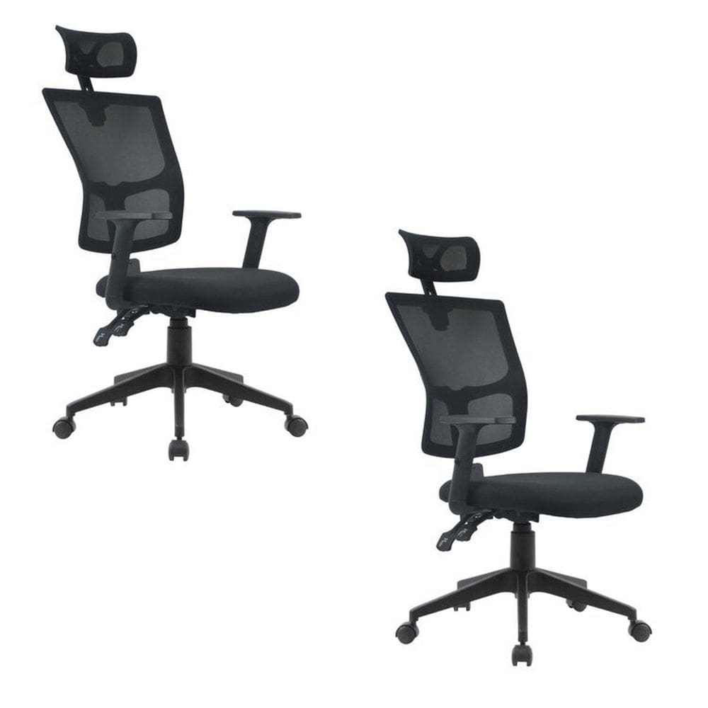 Kit 2 Cadeiras Escritório Giratória Presidente Polipropileno Londres Preto