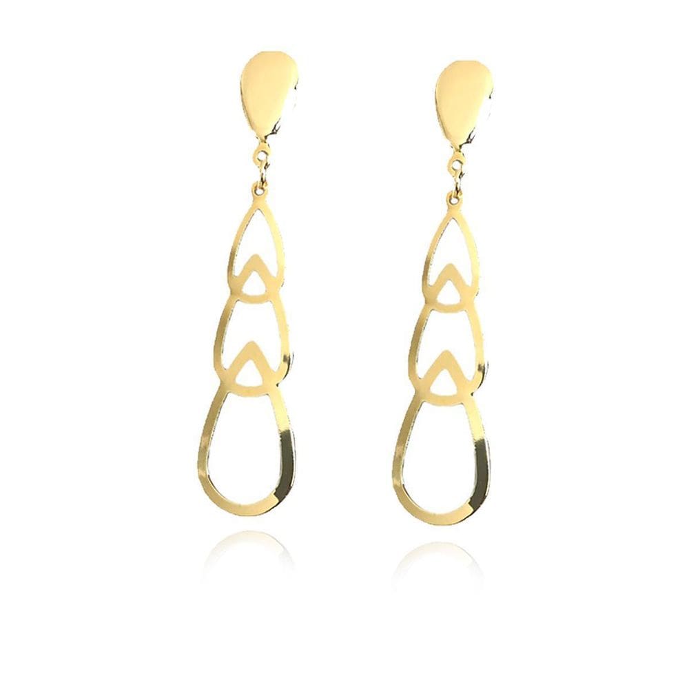 Brinco Tres Gotas Vazadas Folheado Em Ouro 18K