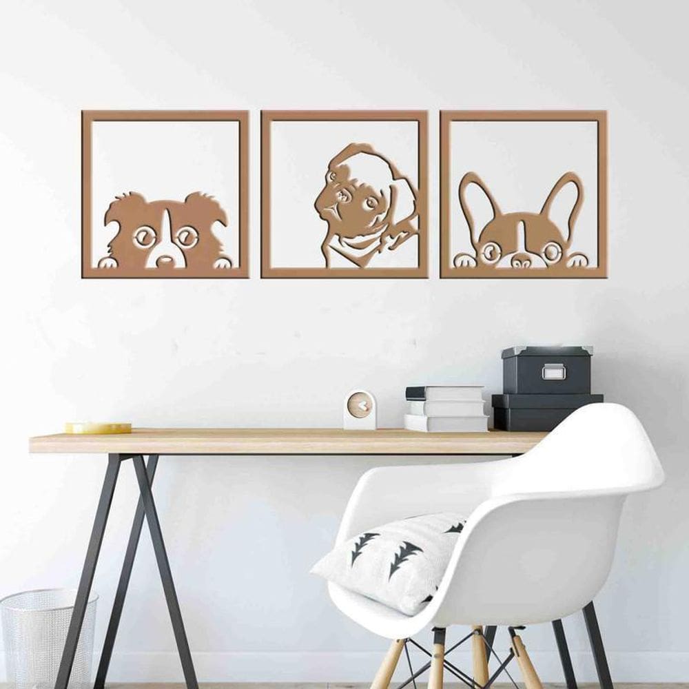 Kit 3 Quadros Decorativos Branco Chacorros 3Mm Vazado - Mdf