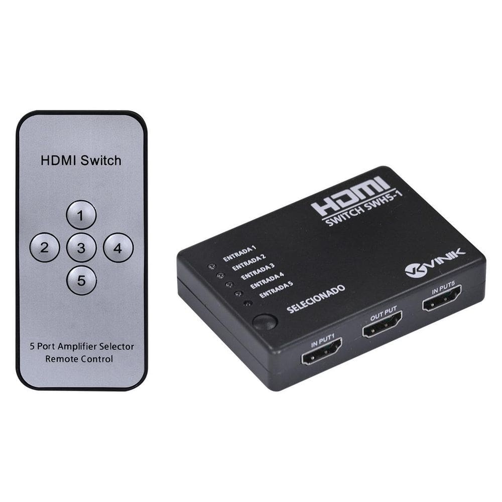 Switch HDMI 5×1 Inteligente Full HD 1080p - Preto