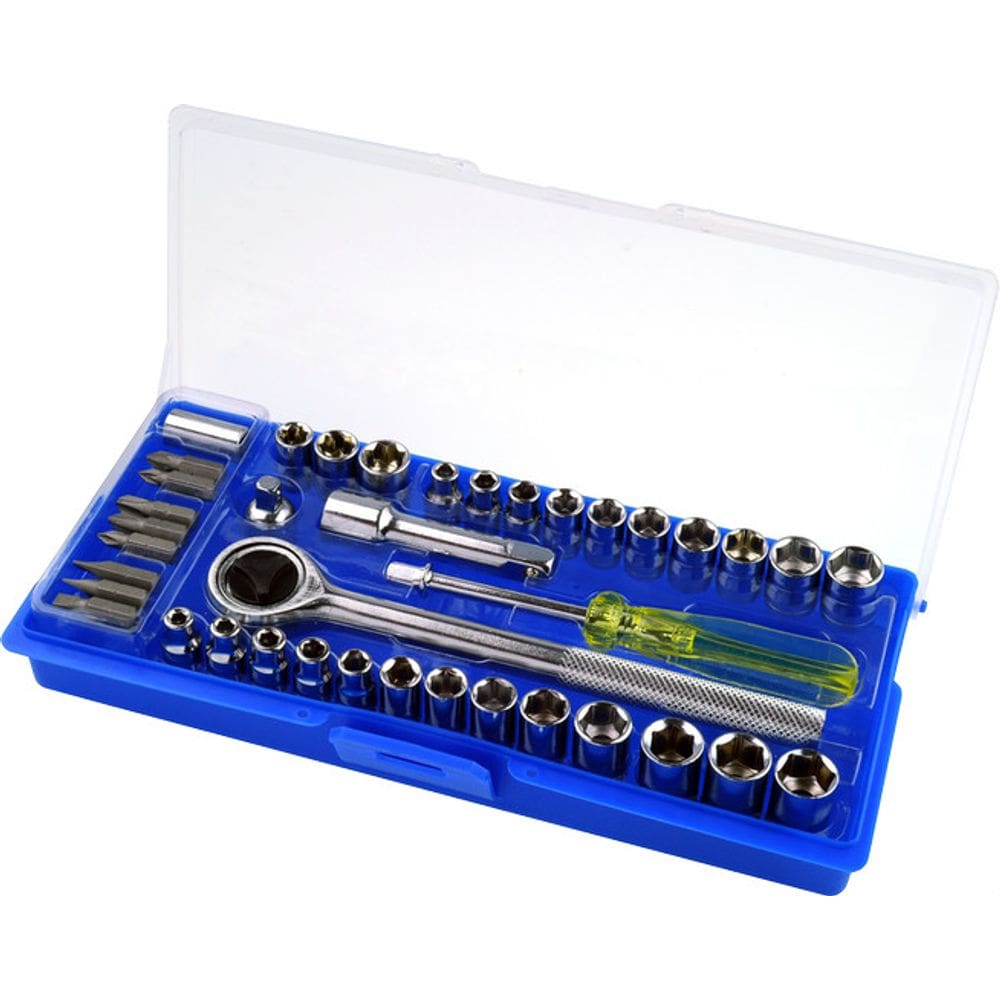 Kit Chave Catraca Reversível Soquetes 40 Peças Com Estojo