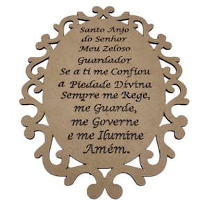 Placa Oração Santo Anjo Trabalhada Em Mdf - 26 Cm