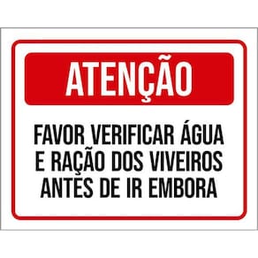 Kit 5 Placas Atenção Favor Verificar Água Ração Viveiros