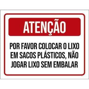 Kit 5 Placa Favor Colocar Lixo Sacos Plásticos36X46
