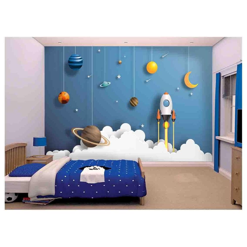 Papel De Parede Infantil Planetas Foguete Lua Azs163