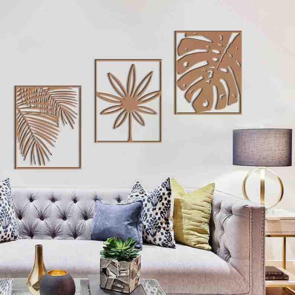 Quadro Decorativo Trio Folhas Vazadas - Mdf 3Mm 002