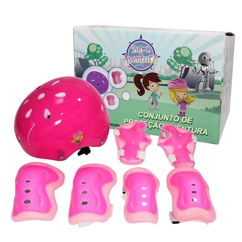 Kit Proteção Infantil Juvenil Com Capacete E Joelheira Rosa