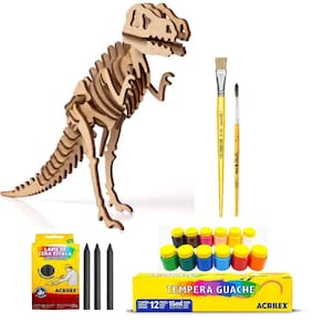 Quebra-Cabeça Dinossauro Rex +12 Tinta Guache E Giz Marcação
