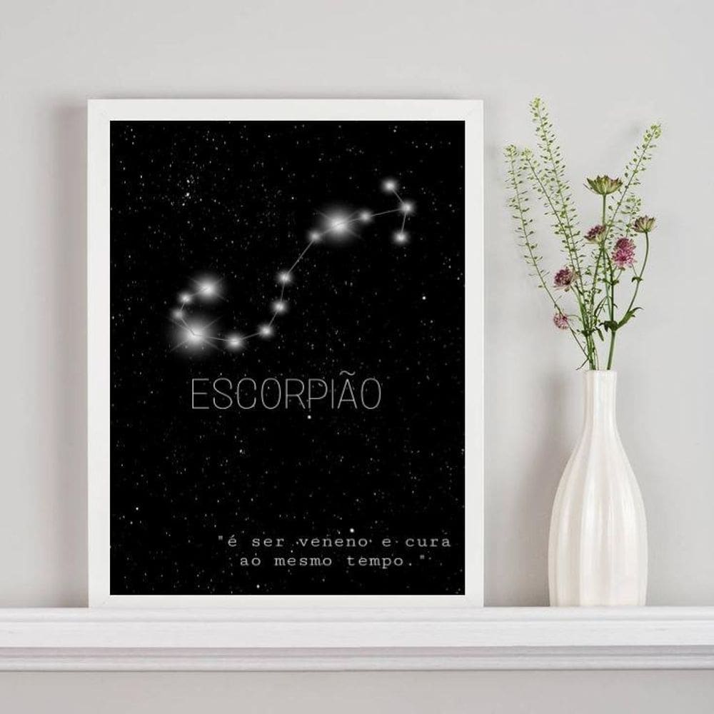 Quadro Decorativo Signo Escorpião 33x24cm - Madeira Branca
