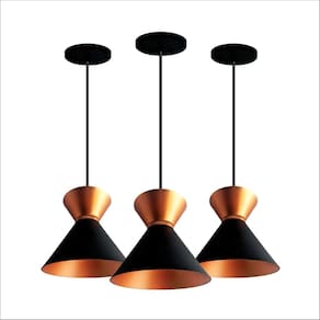 Kit 3 Lustres Pendentes Luxo Rainha Preto Com Cobre Bicolor