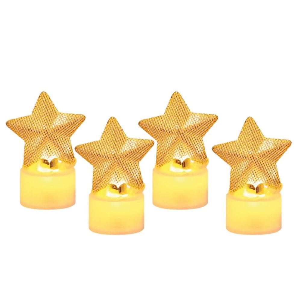 Kit 4 Velas Eletrônicas Estrela Aramada Dourado Natal Led 7cm - Magizi