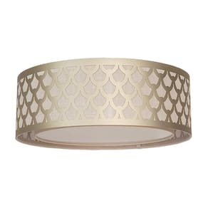 Luminária De Teto Plafon Trama Cúpula Dupla Bronze 50X16