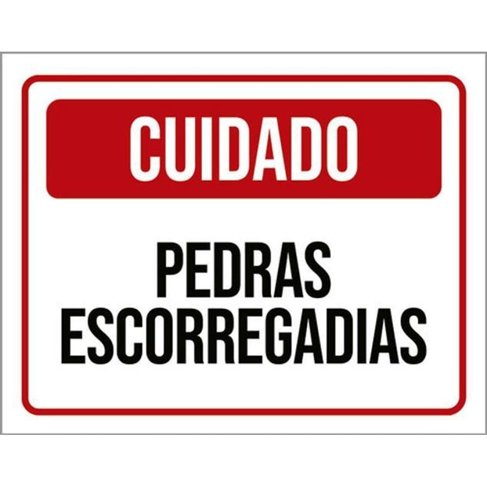 Kit 3 Placas Sinalização - Cuidado Pedras Escorregadias
