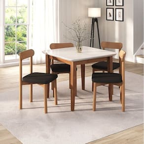 Kit Mesa de Jantar Tangará 95cm e 4 Cadeiras Pitanga Cabecasa Madeiramadeira Caramelo/Offwhite/Preto