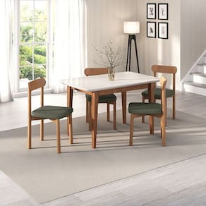 Kit Mesa de Jantar Tangará 130cm e 4 Cadeiras Pitanga Cabecasa Madeiramadeira Caramelo/Offwhite/Verde
