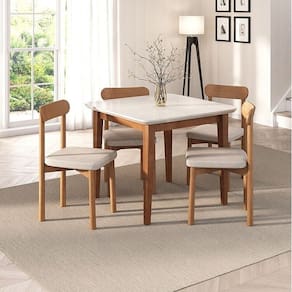 Kit Mesa de Jantar Tangará 95cm e 4 Cadeiras Pitanga Cabecasa Madeiramadeira Caramelo/Offwhite/Cinza