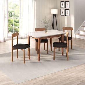 Kit Mesa de Jantar Tangará 130cm e 4 Cadeiras Pitanga Cabecasa Madeiramadeira Caramelo/Offwhite/Preto