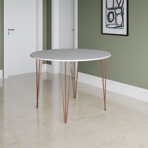 Mesa Jantar Redonda Branca Hairpin 110cm Elen Base Cobre