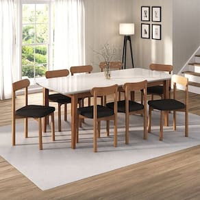 Kit Mesa de Jantar Tangará 210cm e 8 Cadeiras Pitanga Cabecasa Madeiramadeira Caramelo/Offwhite/Preto