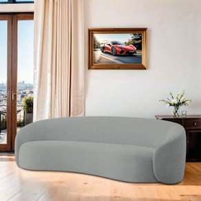 Sofá Curvo Orgânico Sala Recepção 3 Lugares Alemanha 180cm Bouclé Cinza