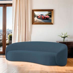 Sofá Curvo Orgânico Sala Recepção 3 Lugares Alemanha 180cm Linho Azul royal