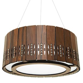 Lustre Decorativo Madeira Pendente Redondo Arpoador 60Cm
