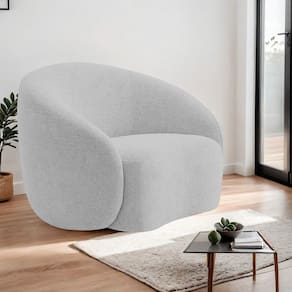 Poltrona Decorativa Curva Sala Recepção Alemanha Linho Cinza Claro