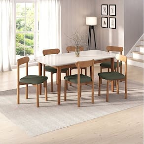 Kit Mesa de Jantar Tangará 180cm e 6 Cadeiras Pitanga Cabecasa Madeiramadeira Caramelo/Offwhite/Verde