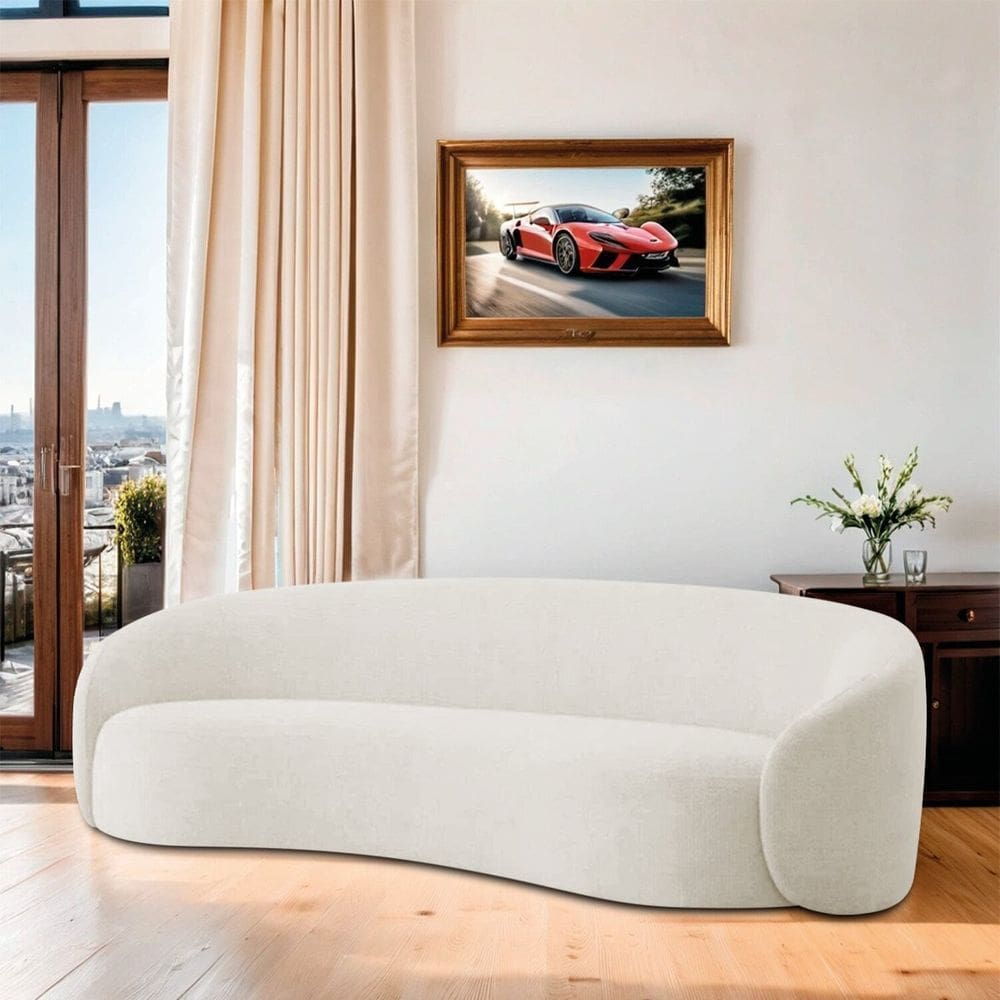 Sofá Curvo Orgânico Sala Recepção 3 Lugares Alemanha 180cm Bouclé Branco