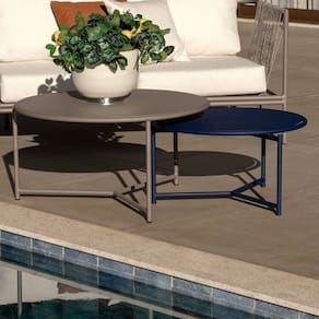 Conjunto Jardim e Varanda 1 Mesa Centro Baixa 1 Mesa Centro Alta Refúgio Cabecasa Madeiramadeira Champanhe/Azul Micro