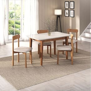 Kit Mesa de Jantar Tangará 130cm e 4 Cadeiras Pitanga Cabecasa Madeiramadeira Caramelo/Offwhite/Cinza