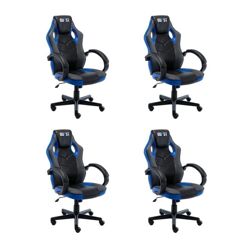 Kit 4 Cadeiras Gamer Giratória Regulavel Quest Preto/Azul
