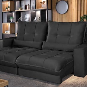 Sofá Retrátil e Reclinável Thor - Molas Ensacadas 290 cm – Veludo Preto