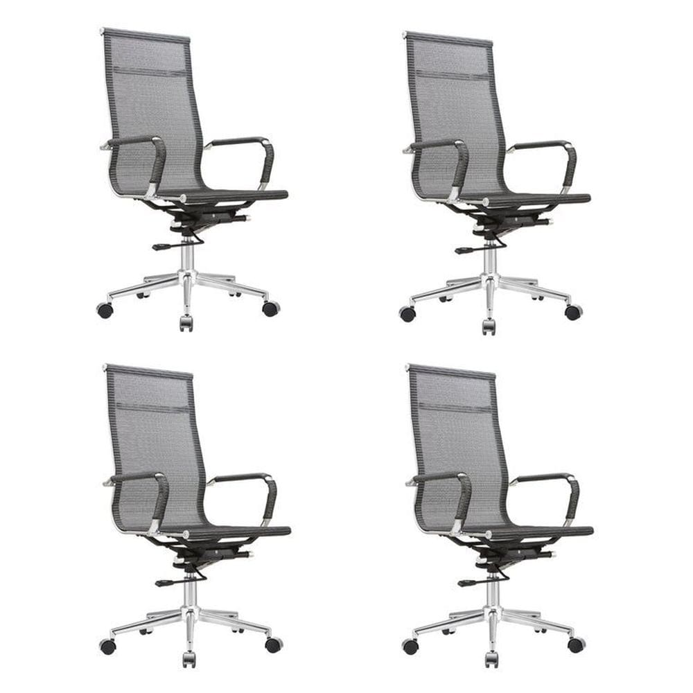 Kit 4 Cadeiras para Escritório Presidente Giratória Aço Cromado Sidney Cinza