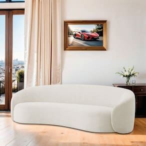 Sofá Curvo Orgânico Sala Recepção 3 Lugares Alemanha 200cm Bouclé Branco
