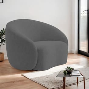 Poltrona Decorativa Curva Sala Recepção Alemanha Linho Cinza Escuro