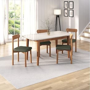 Kit Mesa de Jantar Tangará 160cm e 4 Cadeiras Pitanga Cabecasa Madeiramadeira Caramelo/Offwhite/Verde