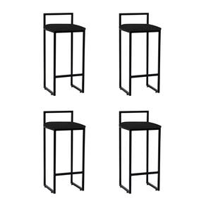 Kit 4 Banquetas Industrial Premium Alta Bar Cozinha Bistrô em Aço Dori Preta Assento Suede Preto