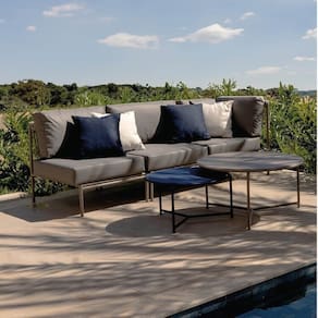 Conjunto Jardim 1 Chaise 1 Sofá 70cm 1 Mesa Baixa 1 Mesa Centro Alta Refúgio Cabecasa Madeiramadeira Champanhe/Cinza Mesclado