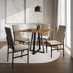 Conjunto de Jantar Mesa Mônaco Premium 90cm Imbuia com 4 Cadeiras Estofadas Bege